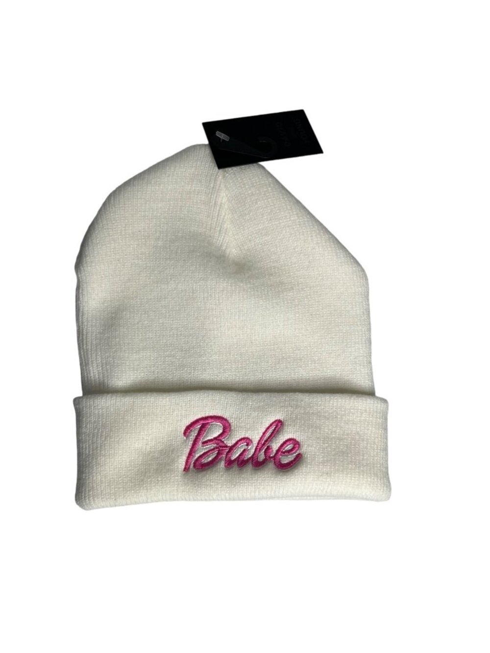 David‎ & Young Knit Beanie Babe Embroidery Folded Cuff White New Warm Winter
